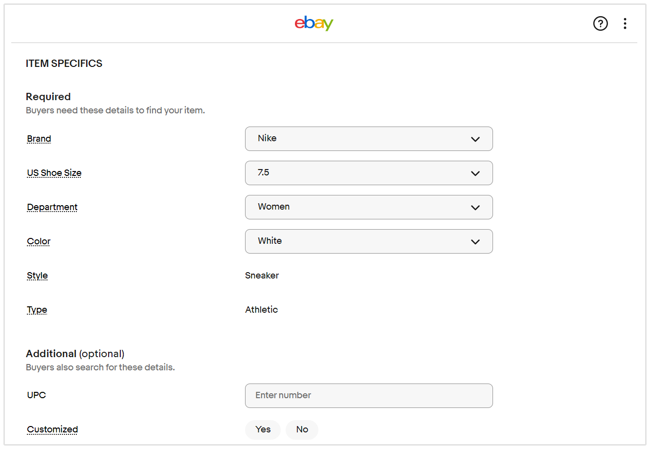 Específicos do Item SEO do Ebay